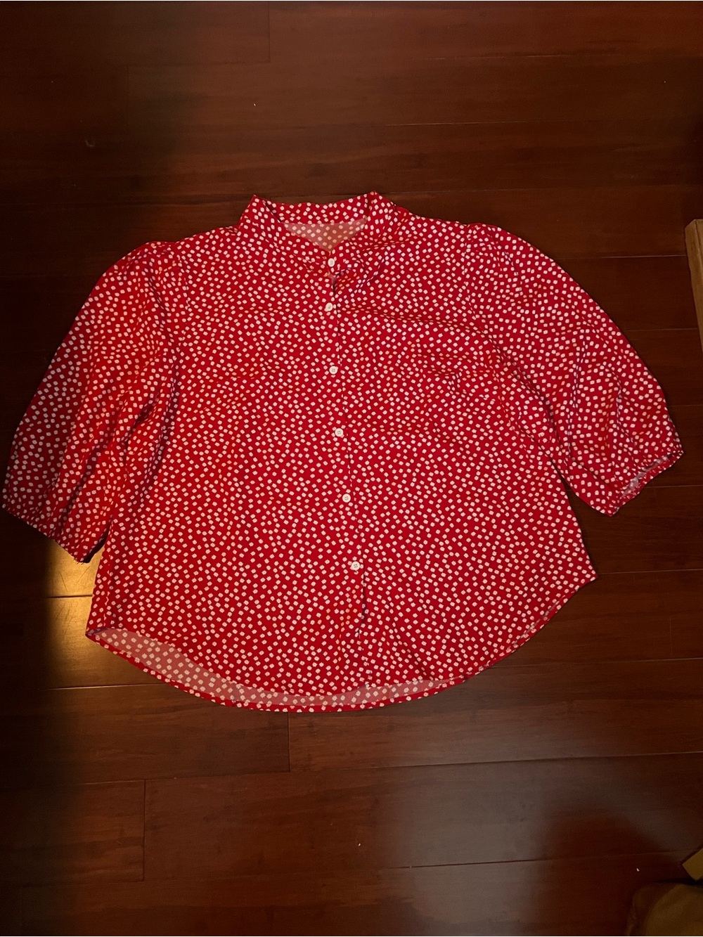 Red Polka Dot Button-Up Blouse